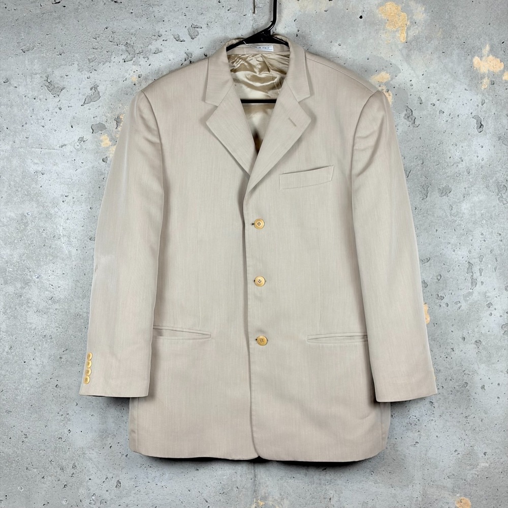 Bachrach Blazer Jacket Mens Beige Single Breasted Notch Lapel Formal 42R Italy